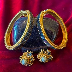 Signed Miriam Haskell Double Bangle with Matching Earrings Vintage Set